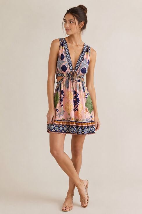 FARM Rio Dresses & Skirts - FARM Rio Tapestry Seashell Print Linen Blend Cutout Mini Dress Size Small